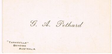 Document - PETHARD COLLECTION: G.A. PETHARD BUSINESS CARD