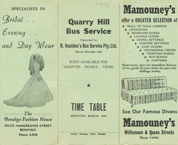 Document - BUS SERVICE TIME TABLE, 1960