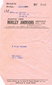 Document - MORLEY JOHNSONS RECEIPT, 30/03/1950