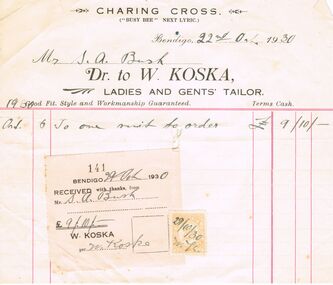 Document - W. KOSKA INVOICE, 22/10/1930