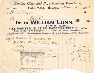 Document - WILLIAN LUNN INVOICE, 31/05/1923