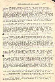 Document - LA TROBE UNIVERSITY BENDIGO COLLECTION: HISTORY OF BENDIGO TEACHERS' COLLEGE