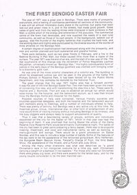 Document - BENDIGO EASTER FAIR COLLECTION:  THE FIRST BENDIGO EASTER FAIR