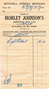 Document - MORLEY JOHNSON'S INVOICE, 27/09/1949