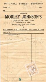 Document - MORLEY JOHNSON'S INVOICE, 8/04/1949