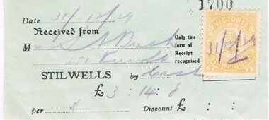 Document - STILWELLS RECEIPT, 31/12/1929