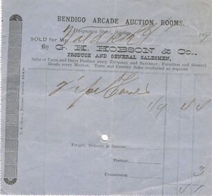 Document - INVOICE COLLECTION: BENDIGO ARCADE AUCTION ROOMS INVOICE, 1897