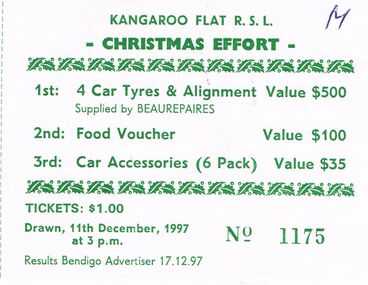 Document - KANGAROO FLAT R.S.L RAFFLE TICKET, 1997