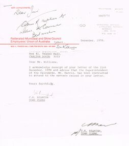 Document - BENDIGO SALEYARDS COLLECTION: LETTER TO MR WILLIAMS