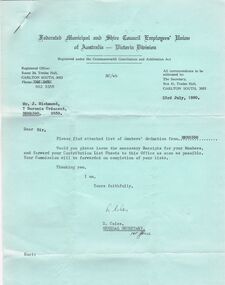 Document - BENDIGO SALEYARDS COLLECTION: LETTER TO MR J RICHMOND