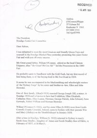 Document - BENDIGO EASTER FAIR COLLECTION: LETTER RE WILLIAM O'CONNOR, 3rd April, 1998
