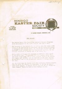 Document - BENDIGO EASTER FAIR COLLECTION:  NEWS RELEASE