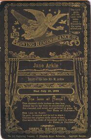 Memorabilia - MEMORIAL CARD: JANE ARKLE, 1902