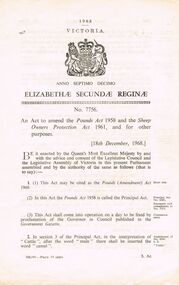 Document - BENDIGO SALEYARDS COLLECTION: POUNDS (AMENDMENT) ACT 1968