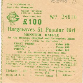 Document - BENDIGO EASTER FAIR COLLECTION:  RAFFLE TICKET 1945