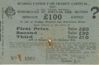 Document - BENDIGO EASTER FAIR COLLECTION:  RAFFLE TICKET 1947