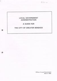 Document - VERN ROBSON COLLECTION: GUIDE FOR CITY OF GREATER BENDIGO, March, 1994