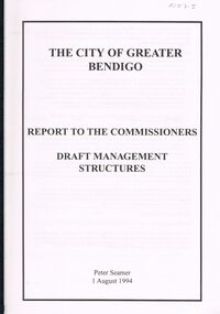 Document - VERN ROBSON COLLECTION:  DRAFT MANAGEMENT STRUCTURES, 1994, 1st August, 1994