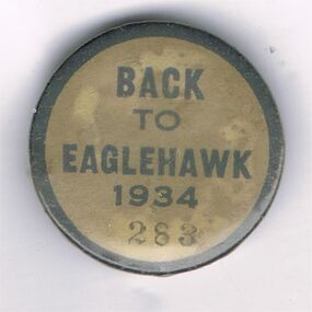 Souvenir - BACK TO EAGLEHAWK BADGE 1934, 1934