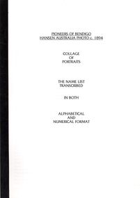 Book - STRAUCH COLLECTION - PIONEERS OF BENDIGO NAME LIST