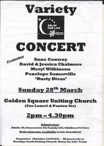 Document - BARBARA MAMOUNEY COLLECTION: A4 POSTER OF RELAY FOR LIFE VARIETY CONCERT