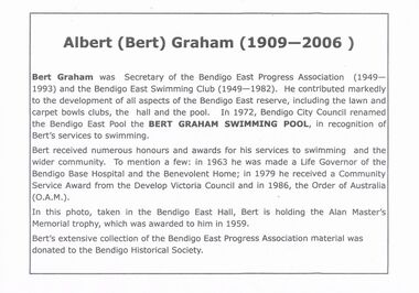 Document - BERT GRAHAM COLLECTION: DOCUMENT DESCRIBING ACHIEVEMENTS AND CONTRIBUTIONS