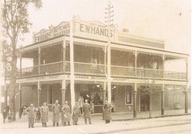 Photograph - BLACK AND WHITE PHOTOGRAPH OF E. W.HANDS BUTCHER AND POULTERA SHOP