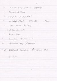 Document - HANDWRITTEN DOCUMENT LISTING PROMINENT BUILDINGS AND PLACES IN BENDIGO