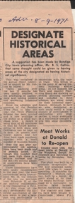 Newspaper - BENDIGO ADVERTISER SEPTEMBER 8, 1971 DESIGNATE HISTORICAL AREAS IN BENDIGO, 1971