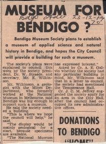 Newspaper - BENDIGO ADVERTISER DECEMBER 23, 1970 MUSEUM FOR BENDIGO? BENDIGO MUSEUM SOCIETY, 1970