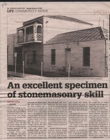Document - BARBARA MAMOUNEY COLLECTION: NEWSPAPER ARTICLE ON SPECIMEN COTTAGE