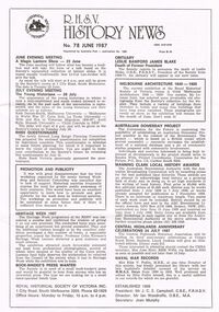 Magazine - R.H.S.V. HISTORY NEWS. NO. 78 JUNE 1987