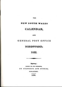 Book - STRAUCH COLLECTION - NEW SOUTH WALES CALENDAR AND DIRECTORY 1832