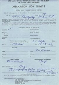 Document - CASTLEMAINE GAS COMPANY COLLECTION: APPLICATION FOR SERVICE, 16/03/1960