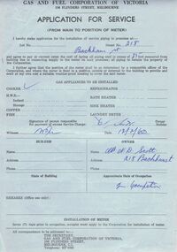 Document - CASTLEMAINE GAS COMPANY COLLECTION: APPLICATION FOR SERVICE, 13/02/1960