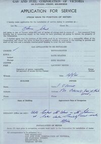 Document - CASTLEMAINE GAS COMPANY COLLECTION: APPLICATION FOR SERVICE, 16/03/1960