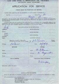 Document - CASTLEMAINE GAS COMPANY COLLECTION: APPLICATION FOR SERVICE, 30/12/1959