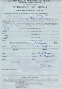 Document - CASTLEMAINE GAS COMPANY COLLECTION: APPLICATION FOR SERVICE, 30/12/1959