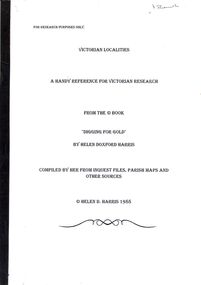 Book - STRAUCH COLLECTION - VICTORIAN LOCALITIES,  A HANDY REFERENCE FOR VICTORIAN RESEARCH, FROM THE BOOK 'DIGGING FOR GOLD' BY HELEN DOXFORD HARRIS, 1988