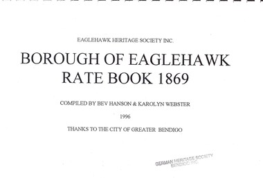 Book - STRAUCH COLLECTION - BOROUGH OF EAGLEHAWK RATE BOOK 1869