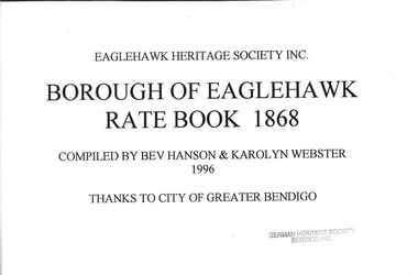 Book - STRAUCH COLLECTION - BOROUGH OF EAGLEHAWK RATE BOOK 1868