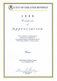Document - CASTLEMAINE GAS COMPANY COLLECTION: CERTIFICATE, 1999