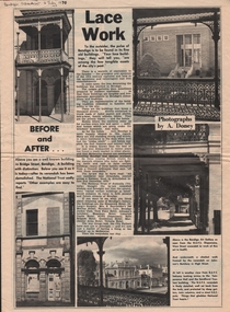 Newspaper - NEWSPAPER CLIPPINGS A DONEY PHOTOGRAPHS LACEWORK ON BENDIGO'S ICONIC BUILDINGS BEFORE & AFTER 1970, 02/071970