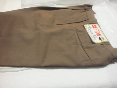 Clothing - GENTS FAWN TROUSERS - SEFTOW PERMANENT PRESS - NEW, Mid/late 20th Century