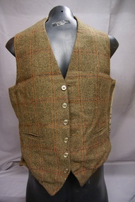 Clothing - WAISTCOAT - PART OF MAN'S THREE PIECE BROWN TWEED SUIT, 1940s - 50s