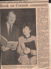 Newspaper - BENDIGO CORNISH COMMUNITY BOOK LAUNCH NEWSPAPER CLIPPING, 1988