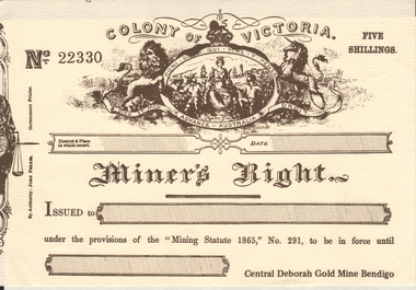 Document - COPIES OF COLONY OF VICTORIA MINER'S RIGHTS, unknown