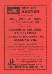 Document - IAN DYETT COLLECTION: AUCTION CATALOGUE - AUSTRALIAN NATIONAL ANIMAL HEALTH LABORATORY