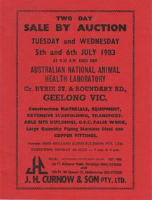 Document - IAN DYETT COLLECTION: AUCTION CATALOGUE - AUSTRALIAN NATIONAL ANIMAL HEALTH LABORATORY