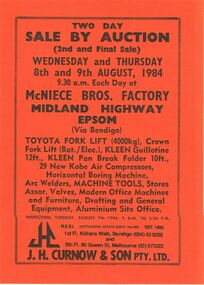 Document - IAN DYETT COLLECTION: AUCTION CATALOGUE - MCNIECE BROS FACTORY - EPSOM